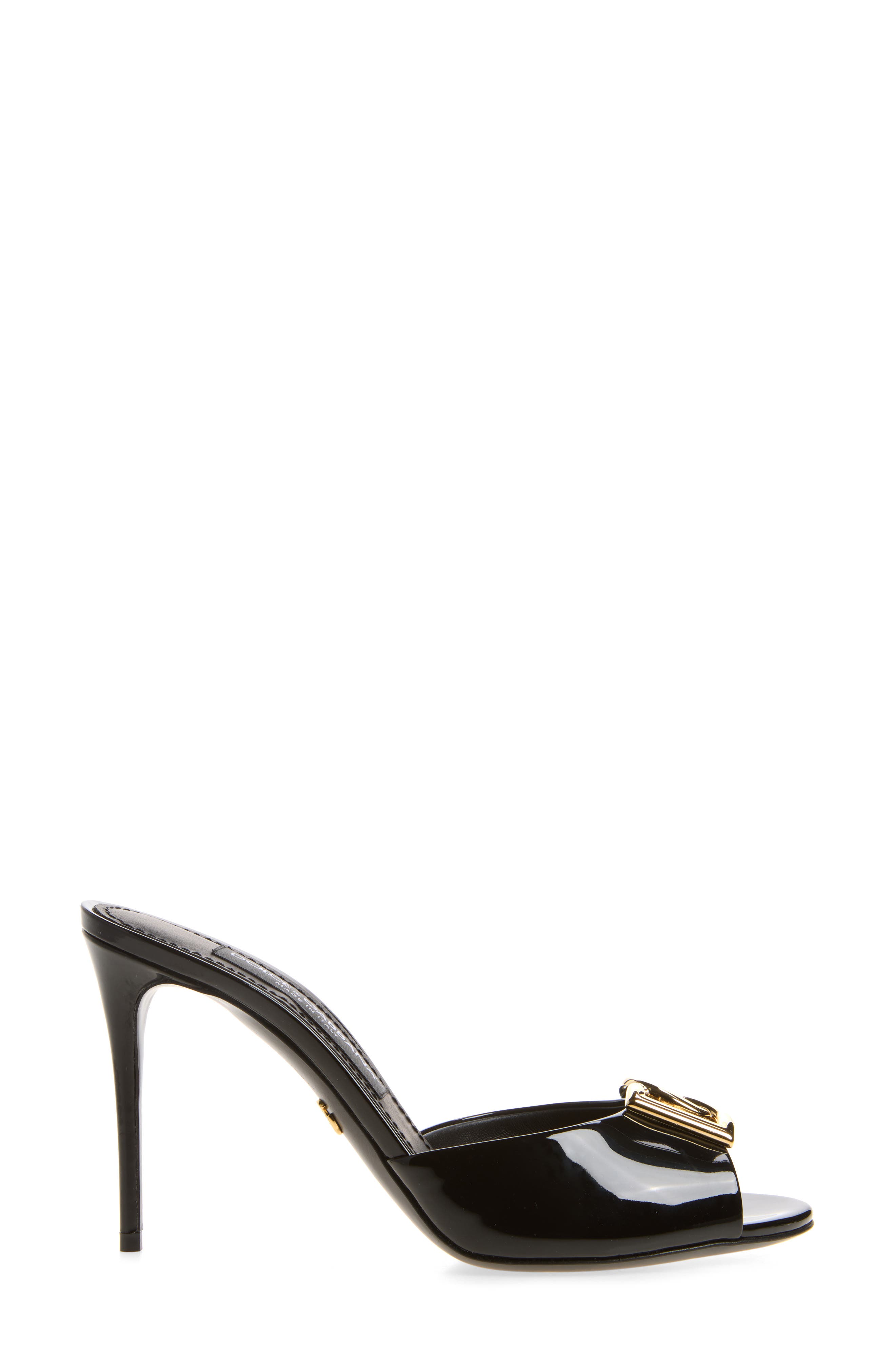 DG Logo Patent Slide Sandal, Alternate, color, BLACK
