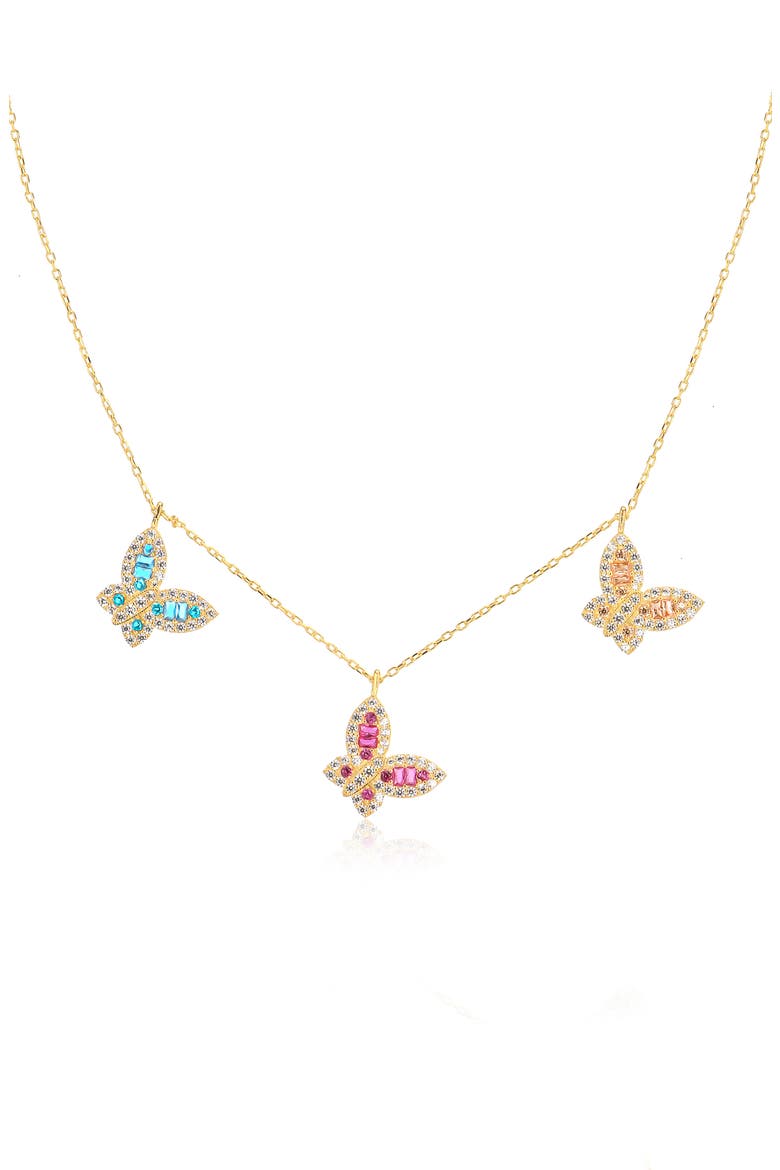 14K Gold Plated CZ Butterfly Necklace, Main, color, GOLD