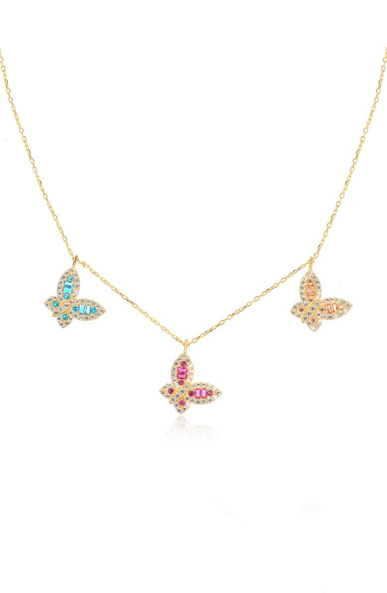 GABI RIELLE 14K Gold Plated CZ Butterfly Necklace, Main, color, Gold