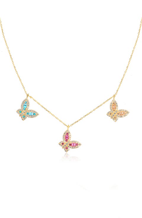 14K Gold Plated CZ Butterfly Necklace