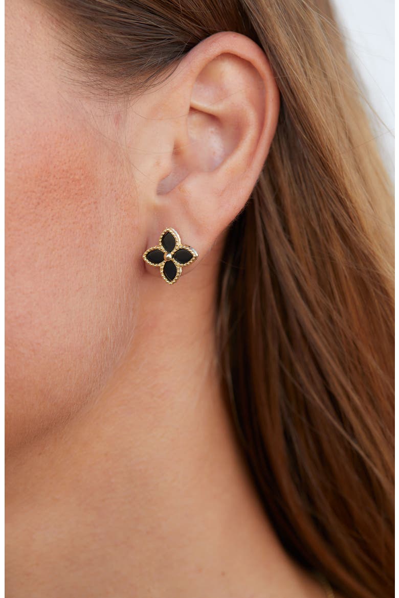 Yellow Gold Vermeil Onyx Flower Stud Earrings, Alternate, color, BLACK