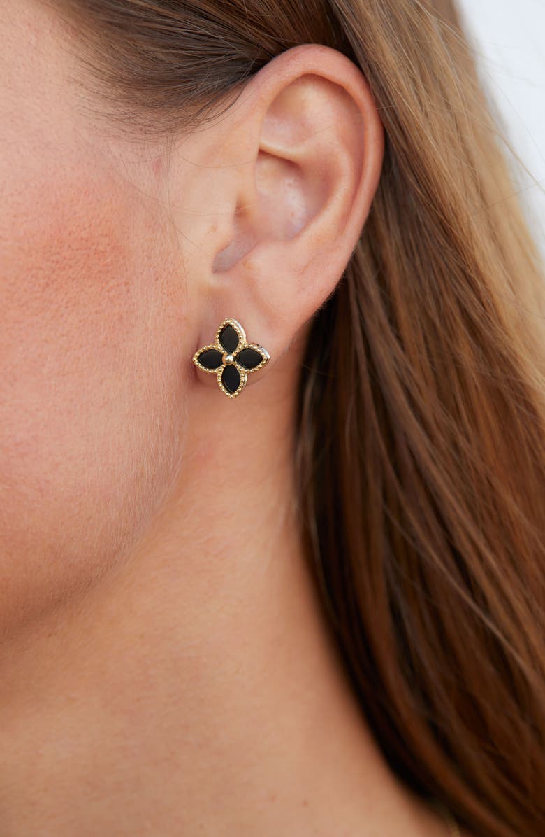 SAVVY CIE JEWELS Yellow Gold Vermeil Onyx Flower Stud Earrings, Alternate, color, Black