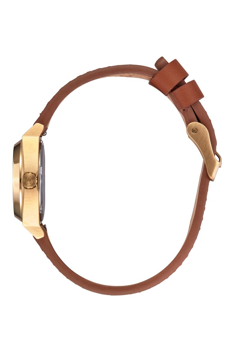 'Small Time Teller' Leather Strap Watch, 26mm, Alternate, color, LIGHT GOLD / WHITE SUNRAY