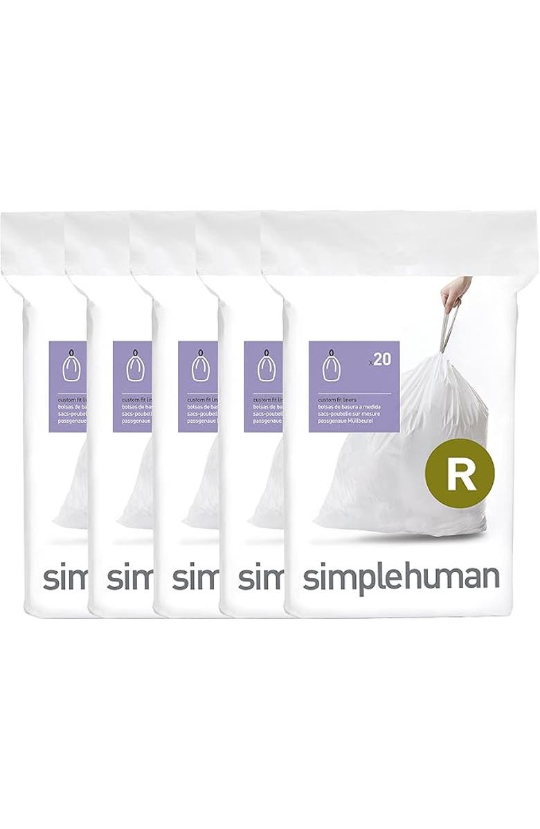 simplehuman Code R Custom Fit Liners with Quick Dispense Packs, Main, color, 100 Liners