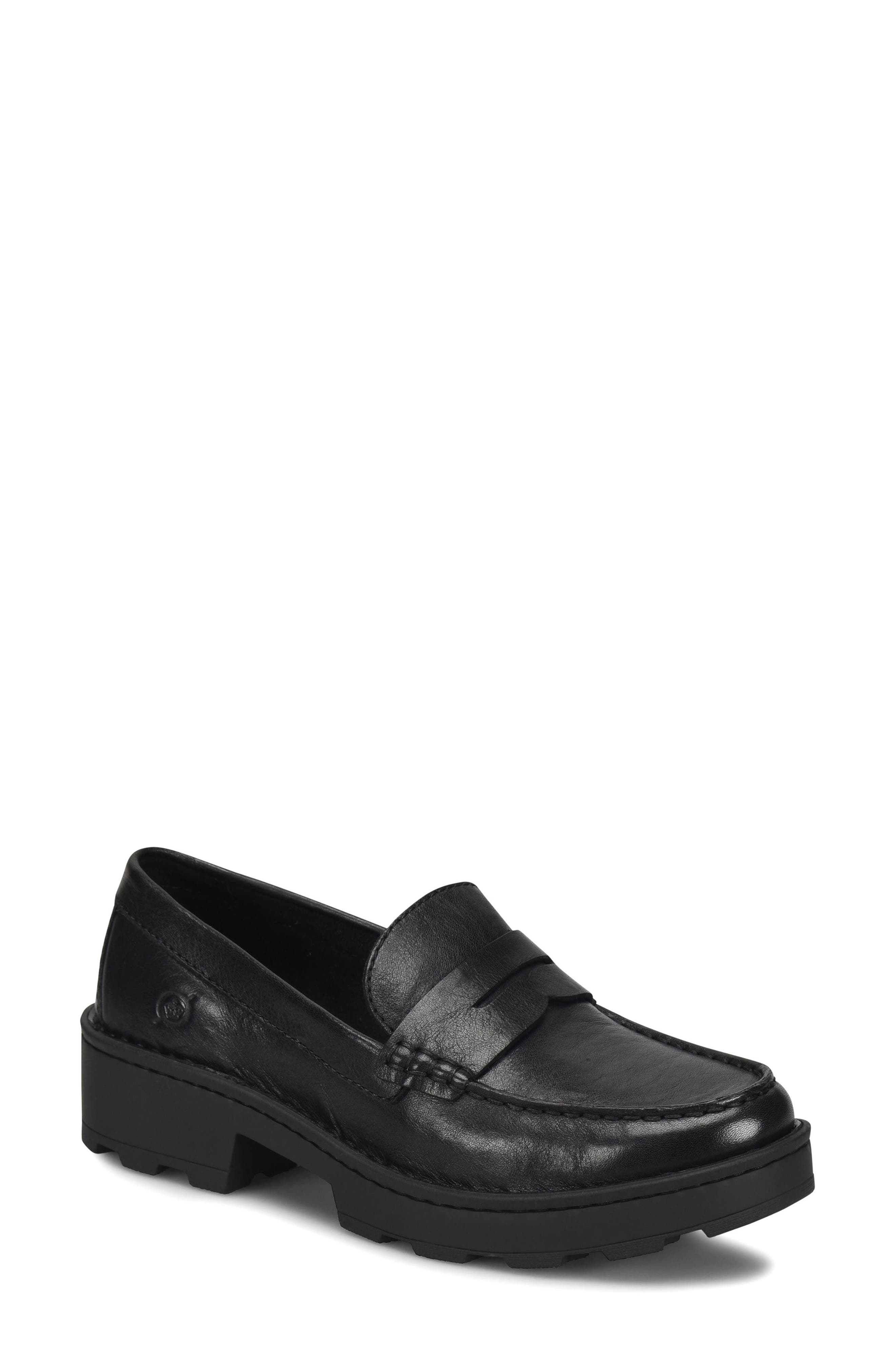 Børn Carrera Platform Penny Loafer, Main, color, Black Leather