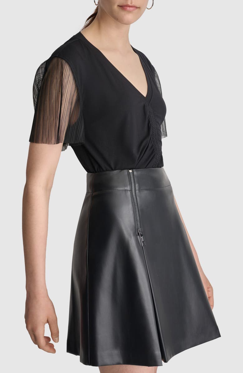 DKNY Plissé Sleeve V-Neck Top, Alternate, color, 