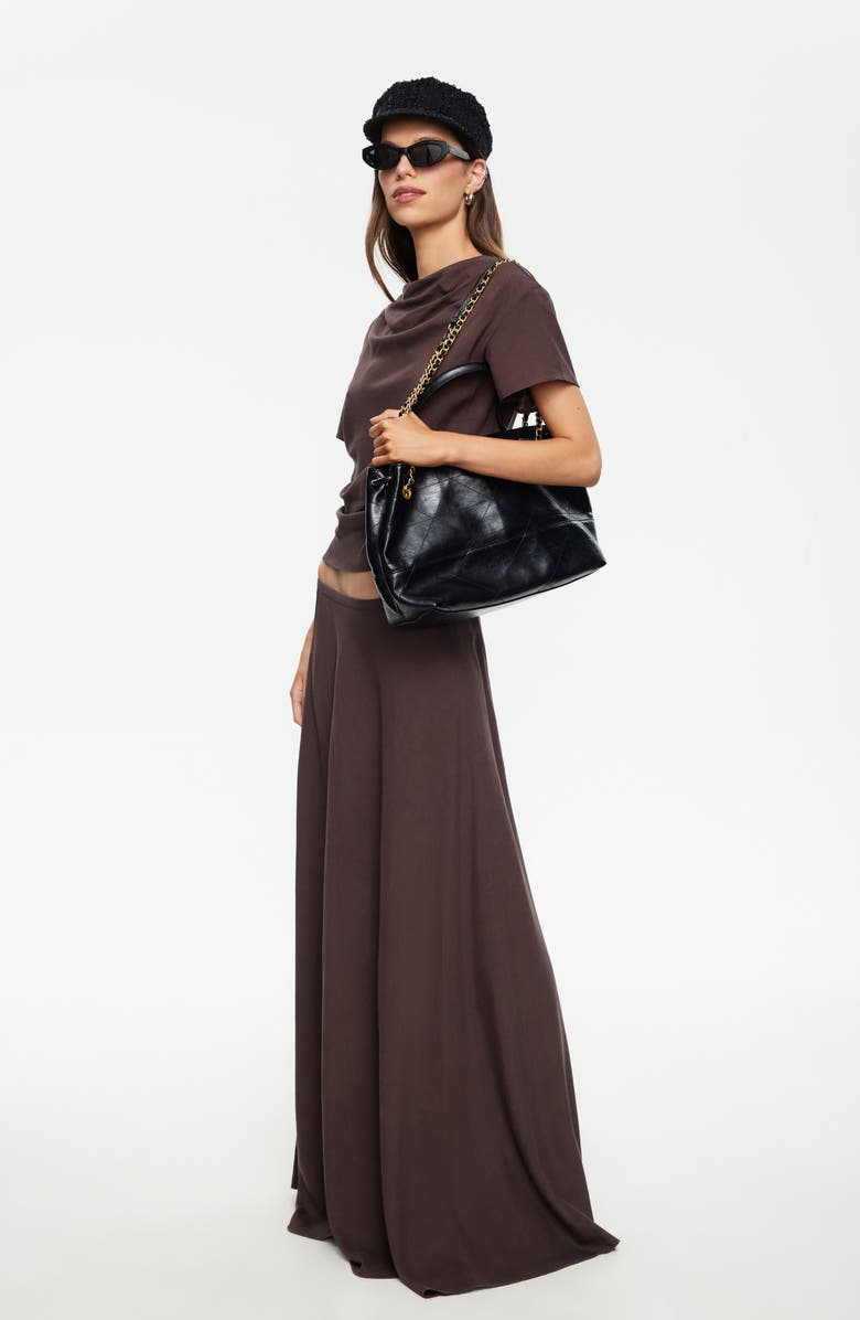LIONESS Halcyon Cowl Neck Crop Linen Blend Top, Alternate, color, Brown