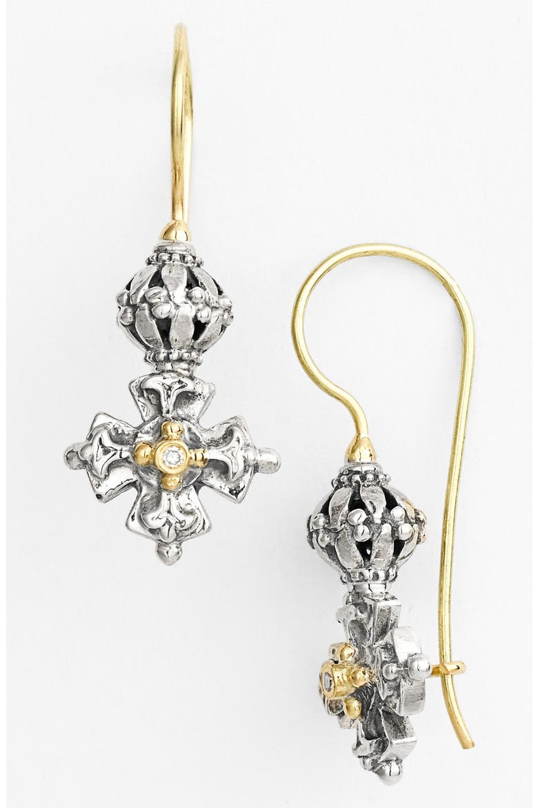 'Classics' Diamond Maltese Cross Drop Earrings, Main, color, SILVER/ GOLD