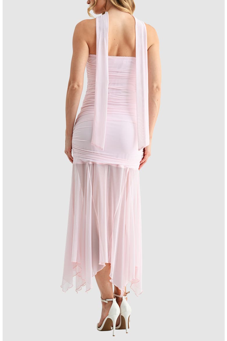 Ruched Drop Waist Midi Dress with Scarf, Alternate, color, BLUSH
