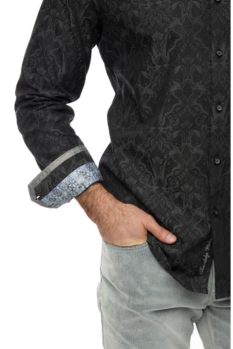 Highland Classic Fit Tapestry Print Cotton Button-Up Shirt, Alternate, color, CHARCOAL