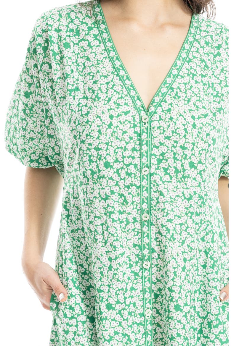V-Neck Puff Sleeve Maxi Dress, Alternate, color, GREEN DAISY SPRINKLE
