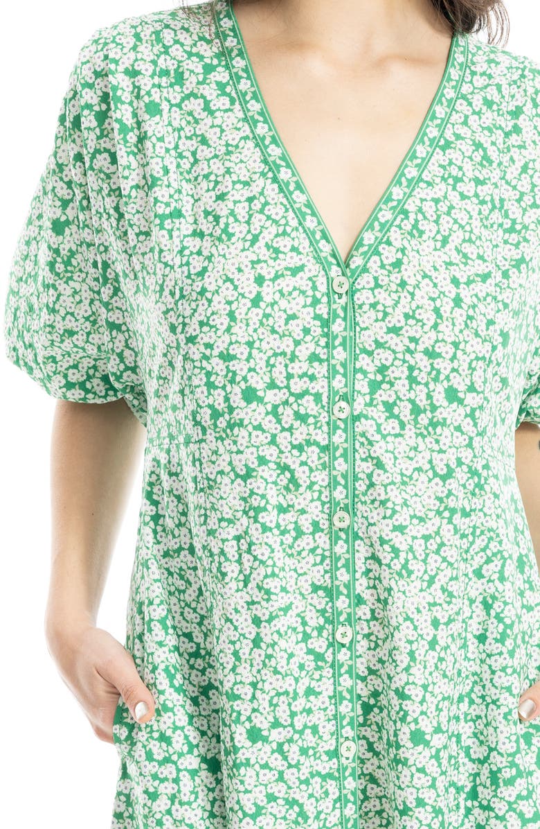 MAX STUDIO V-Neck Puff Sleeve Maxi Dress, Alternate, color, Green Daisy Sprinkle