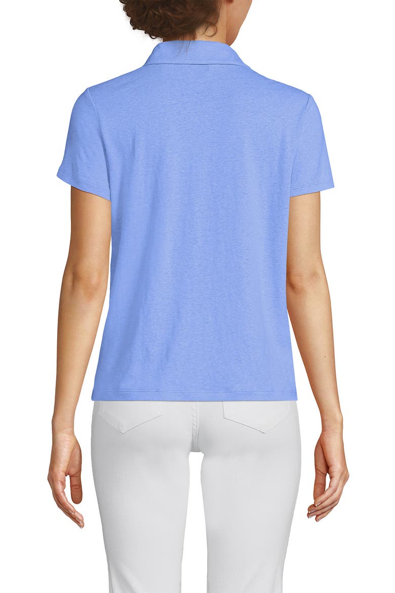 Plus Size Linen Blend Short Sleeve Button Front Polo Top, Alternate, color, Clear Blue Sky