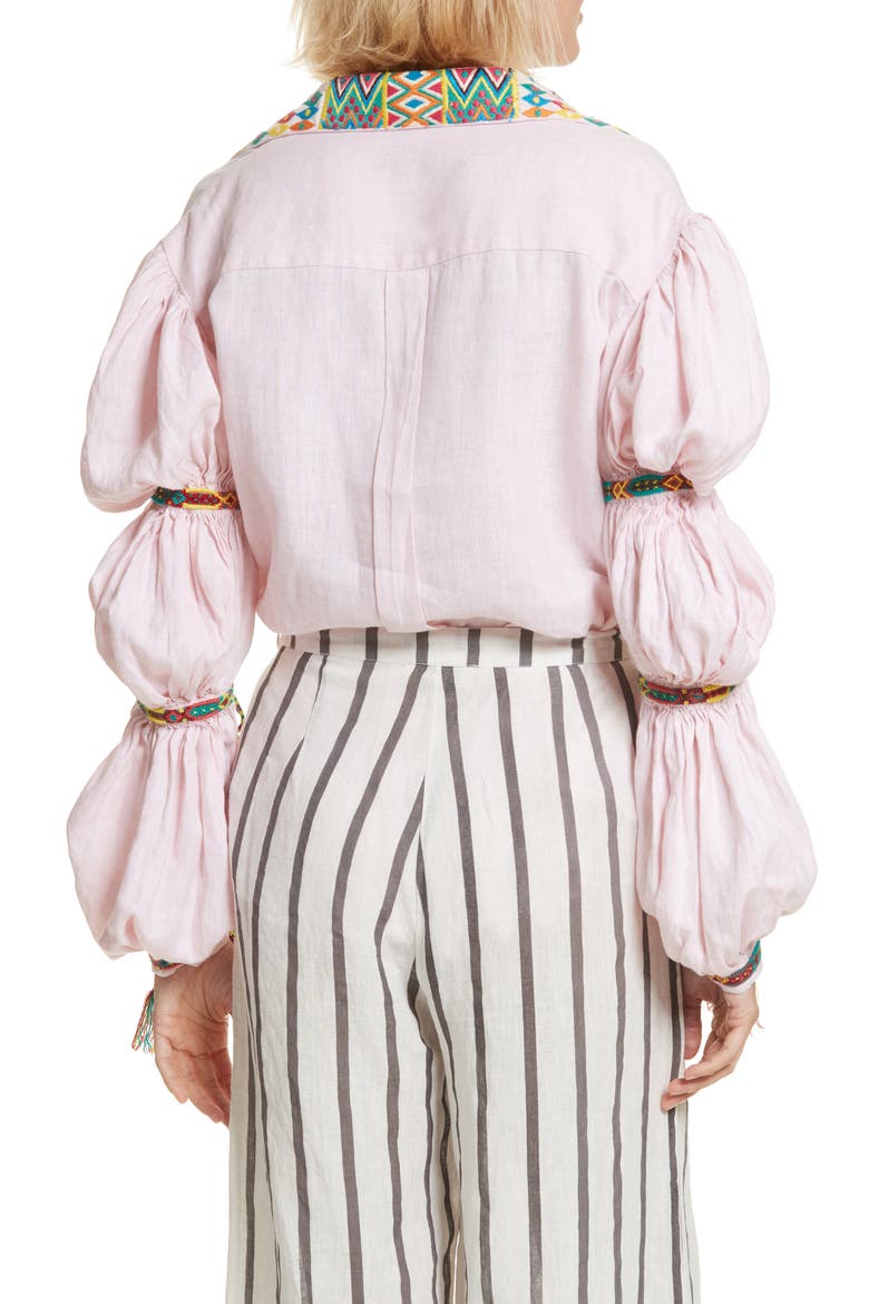 Lillian Bubble Sleeve Linen Shirt, Alternate, color, BABY PINK
