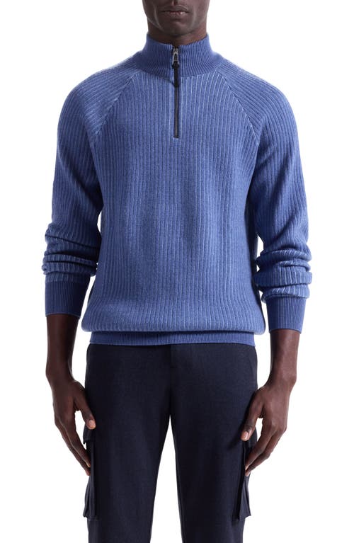 Bugatchi Merino Wool Quarter Zip Polo Sweater In Blue