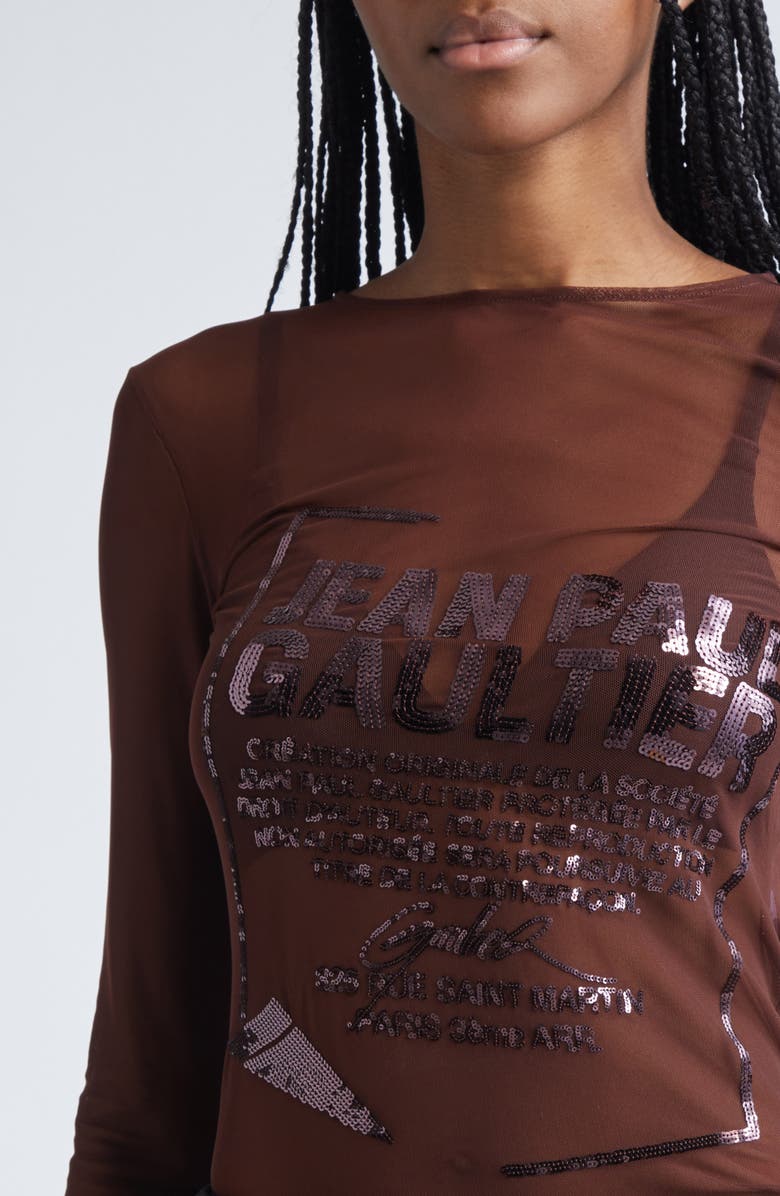 Jean Paul Gaultier Sequin Embellished Long Sleeve Mesh Top, Alternate, color, Burgundy