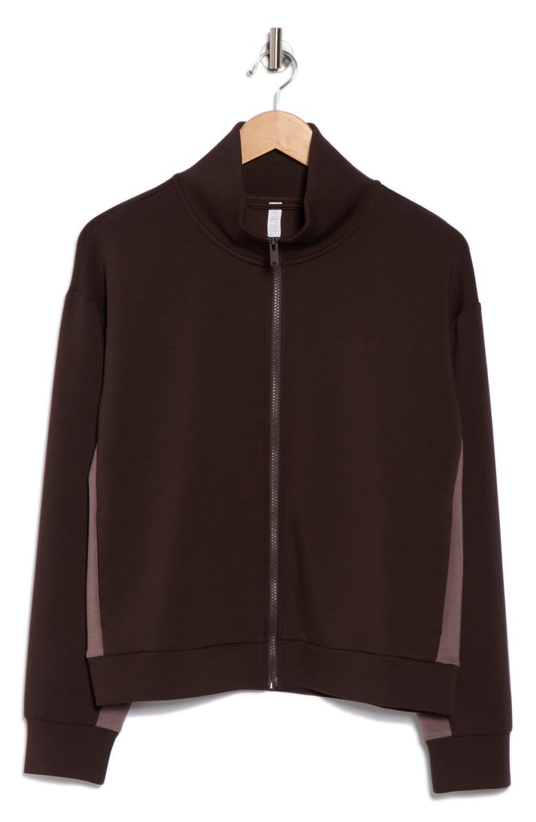 Z by Zella Whisper Knit Colorblock Track Jacket, Alternate, color, Brown Mole- Grey Plum