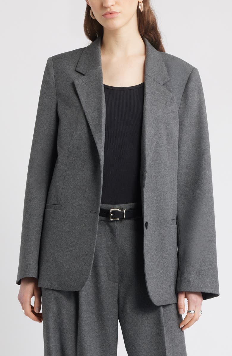 Nordstrom Heathered Boyfriend Blazer, Main, color, Grey Medium Charcoal Heather