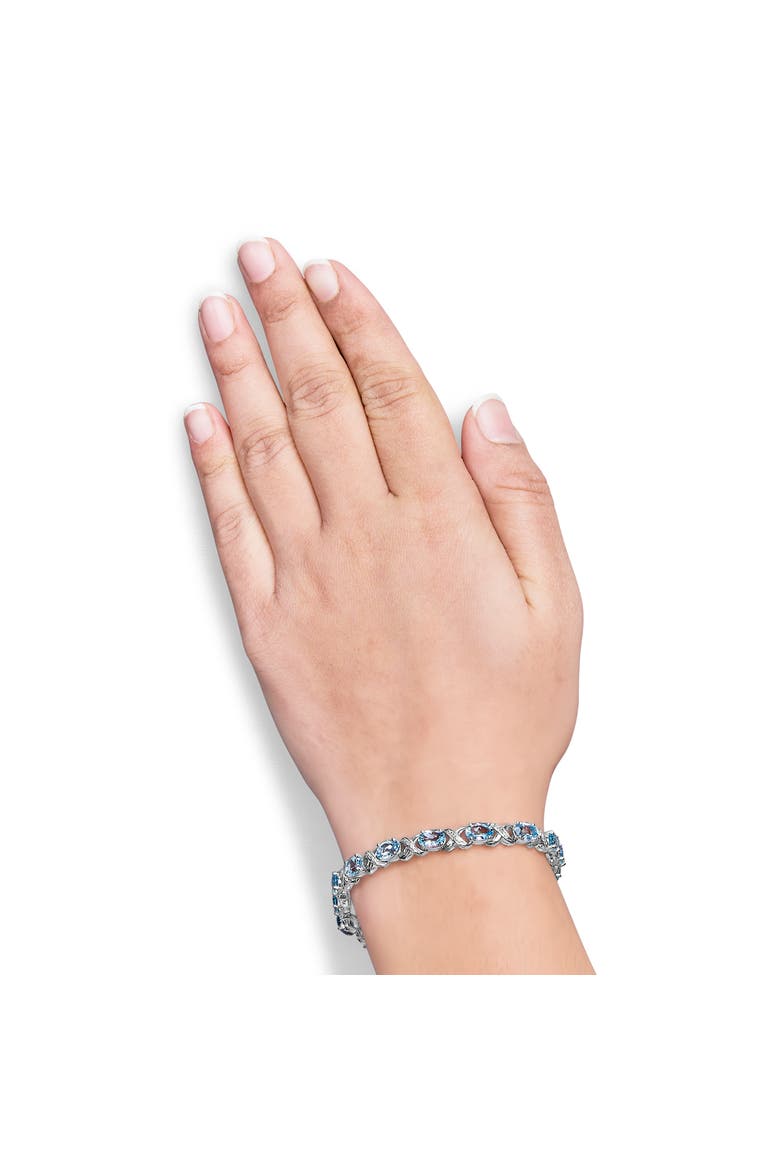 Silver 16.0 Cttw Oval Blue Topaz and Diamond Accent Tennis X Link Bracelet, Alternate, color, White