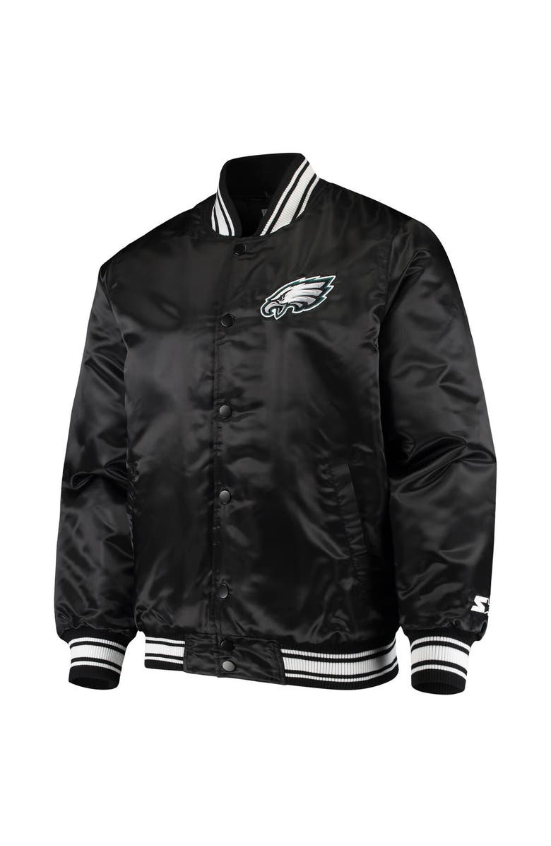 STARTER Men's Starter Black Philadelphia Eagles Locker Room Satin Varsity Full-Snap Jacket, Alternate, color,