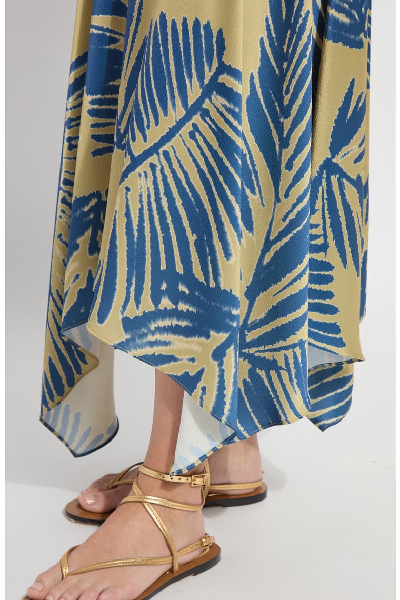 Catriona Leaf Print Handkerchief Hem Hammered Satin Skirt, Alternate, color, SICILIAN PALM