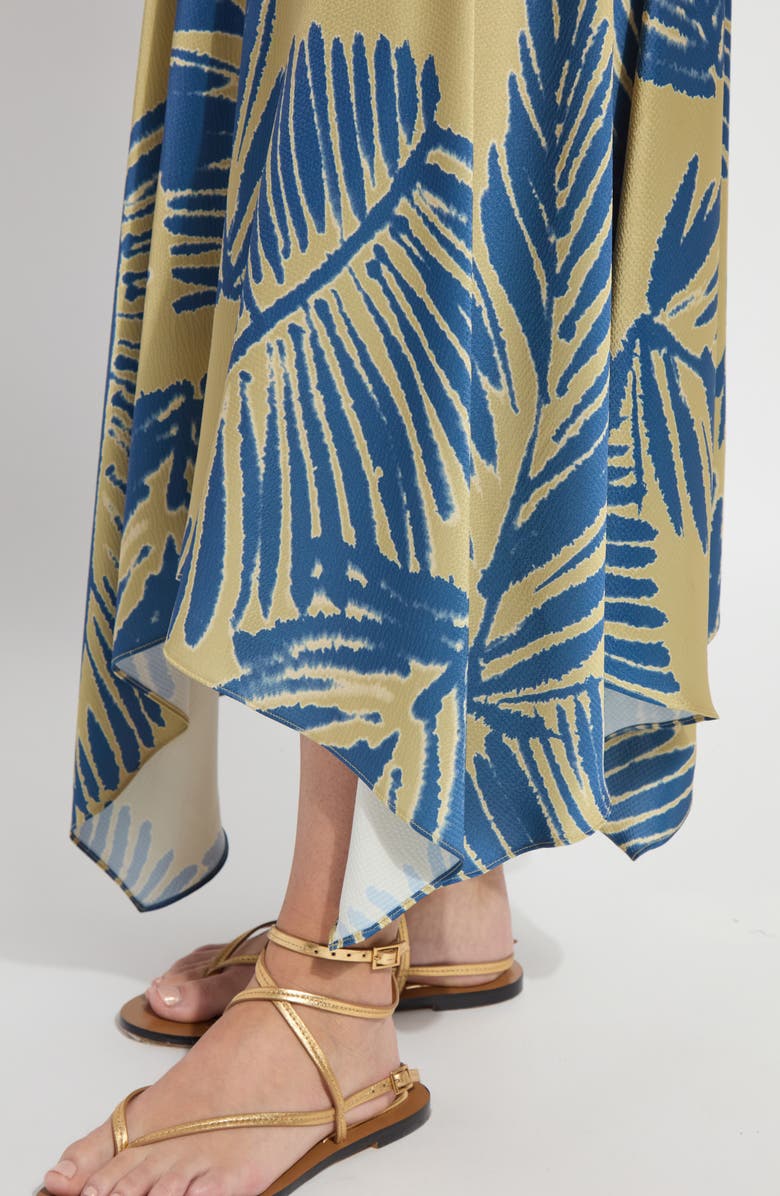Lysse Catriona Leaf Print Handkerchief Hem Hammered Satin Skirt, Alternate, color, Sicilian Palm