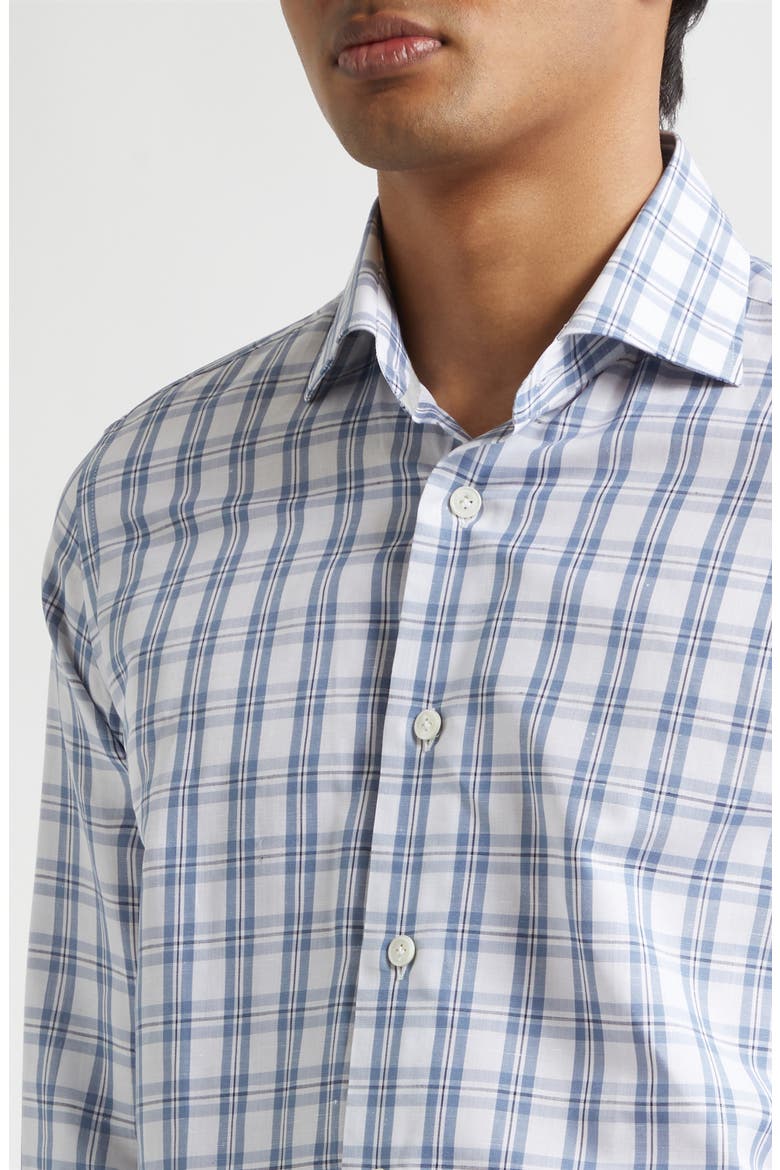 Dandy Collar Check Cotton & Linen Button-Up Shirt, Alternate, color, 08 DENIM