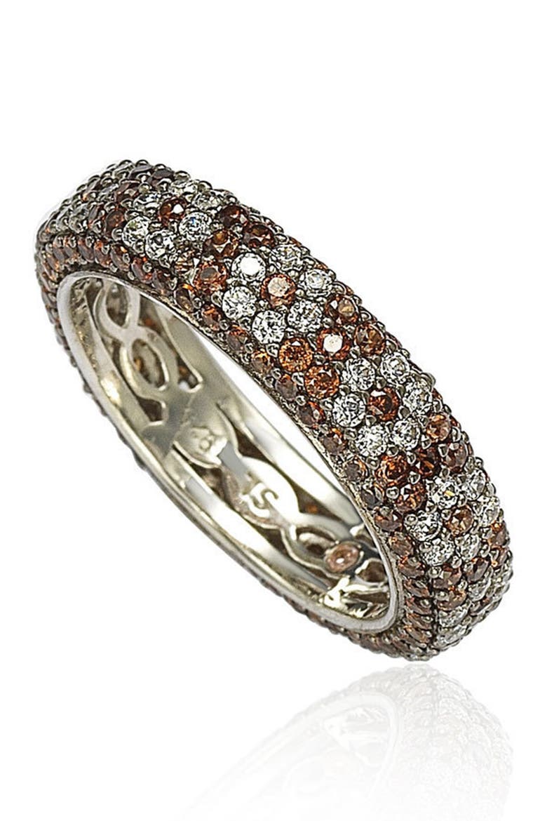 Sterling Silver Brown & White Cubic Zirconia Flower Eternity Band Ring, Main, color, BROWN
