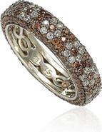 SUZY LEVIAN Sterling Silver Brown & White Cubic Zirconia Flower Eternity Band Ring