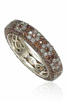 SUZY LEVIAN Sterling Silver Brown & White Cubic Zirconia Flower Eternity Band Ring