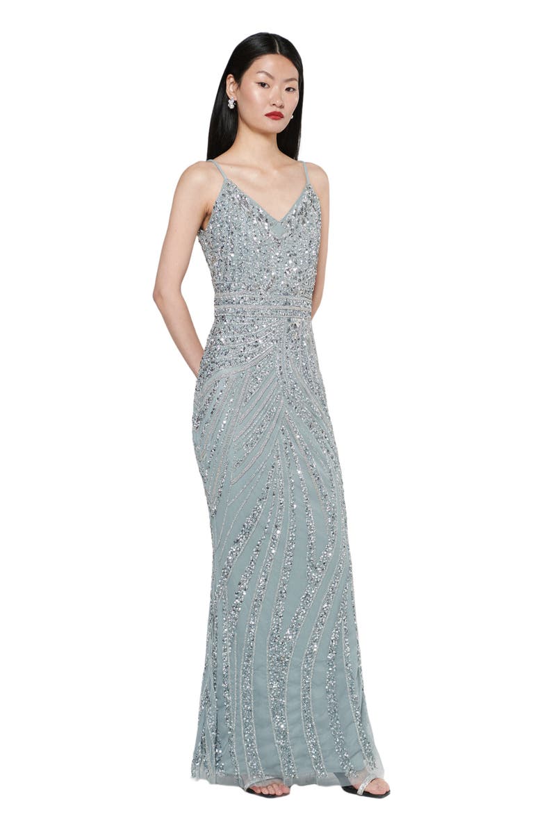 BEAUUT Occasion Embellished Sequin Beaded Strap Evening Dress, Alternate, color, Misty Grey