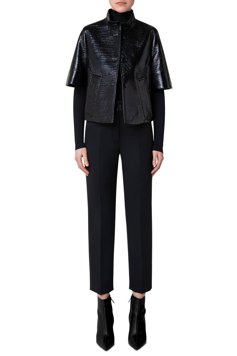 Short Sleeve Faux Leather Jacket, Alternate, color, BLACK