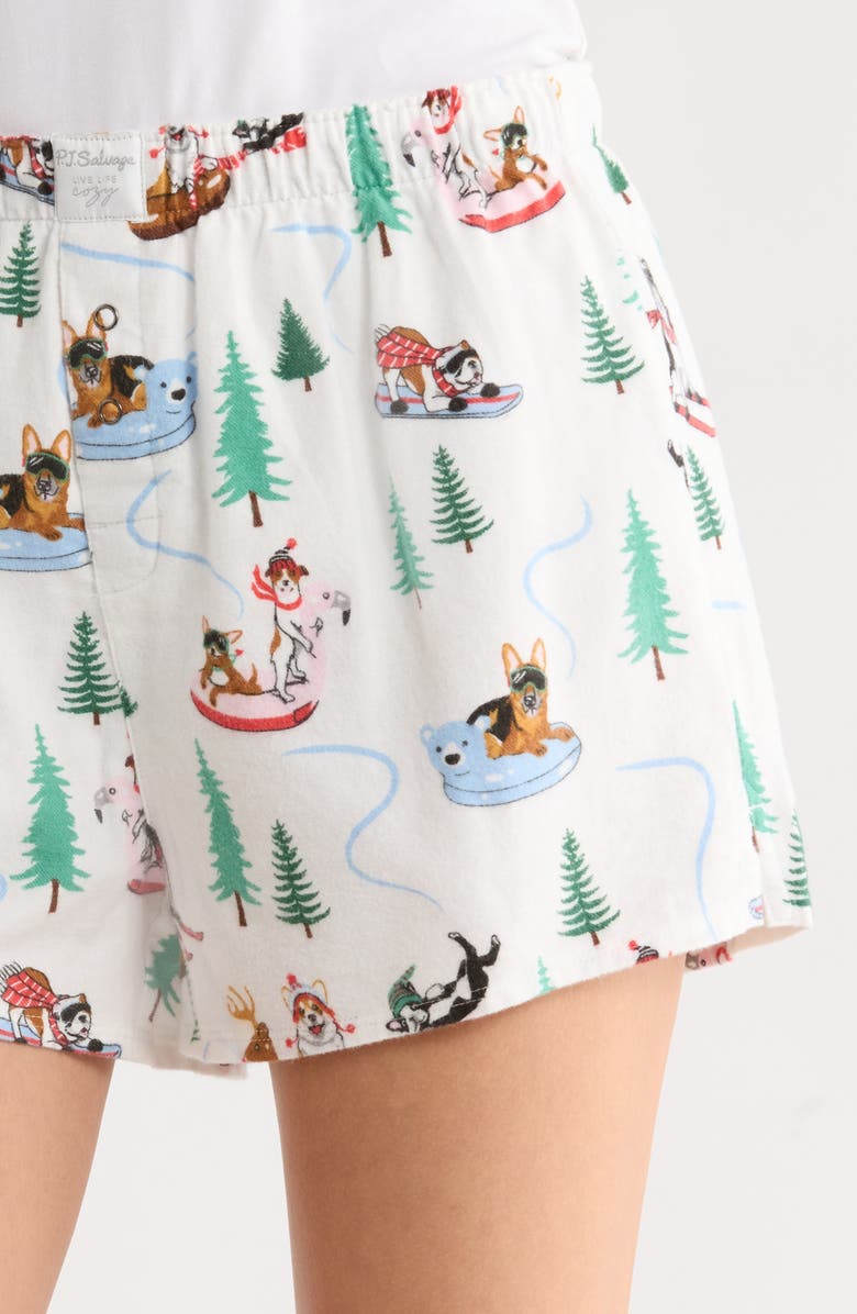 PJ Salvage Print Cotton Flannel Pajama Shorts, Alternate, color, White