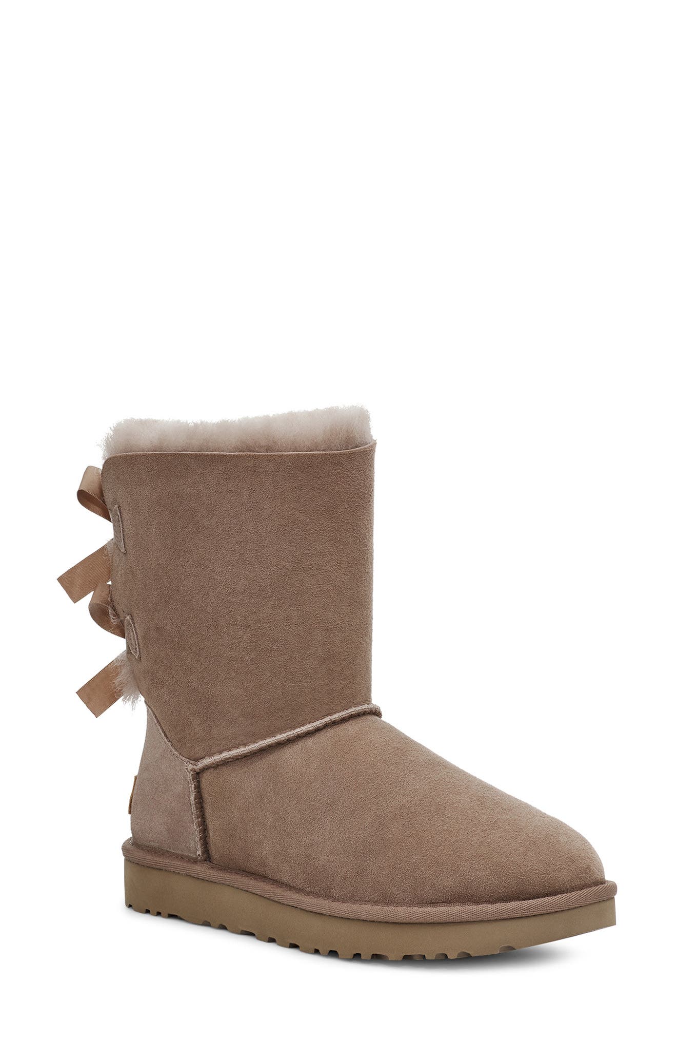 Bailey Bow II Genuine Shearling Boot, Main, color, CARIBOU SUEDE