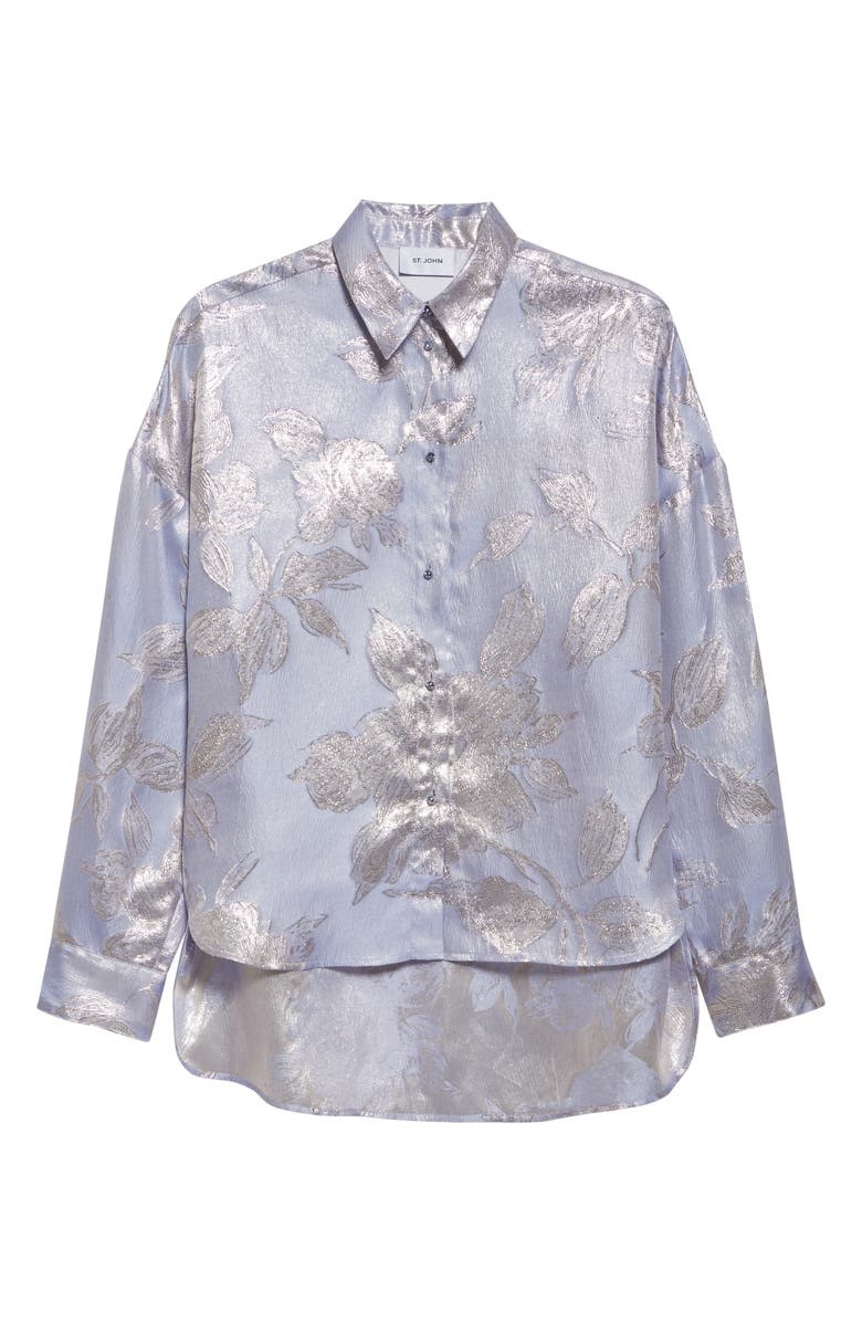 ST. JOHN Sharon Floral Jacquard Button-Up Shirt, Alternate, color, Blue Lagoon