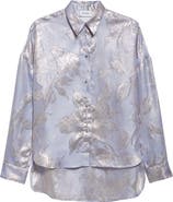 ST. JOHN Sharon Floral Jacquard Button-Up Shirt