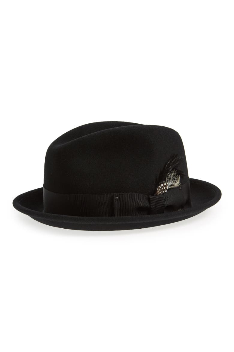 Tino Snap Brim Wool Fedora, Main, color, BLACK