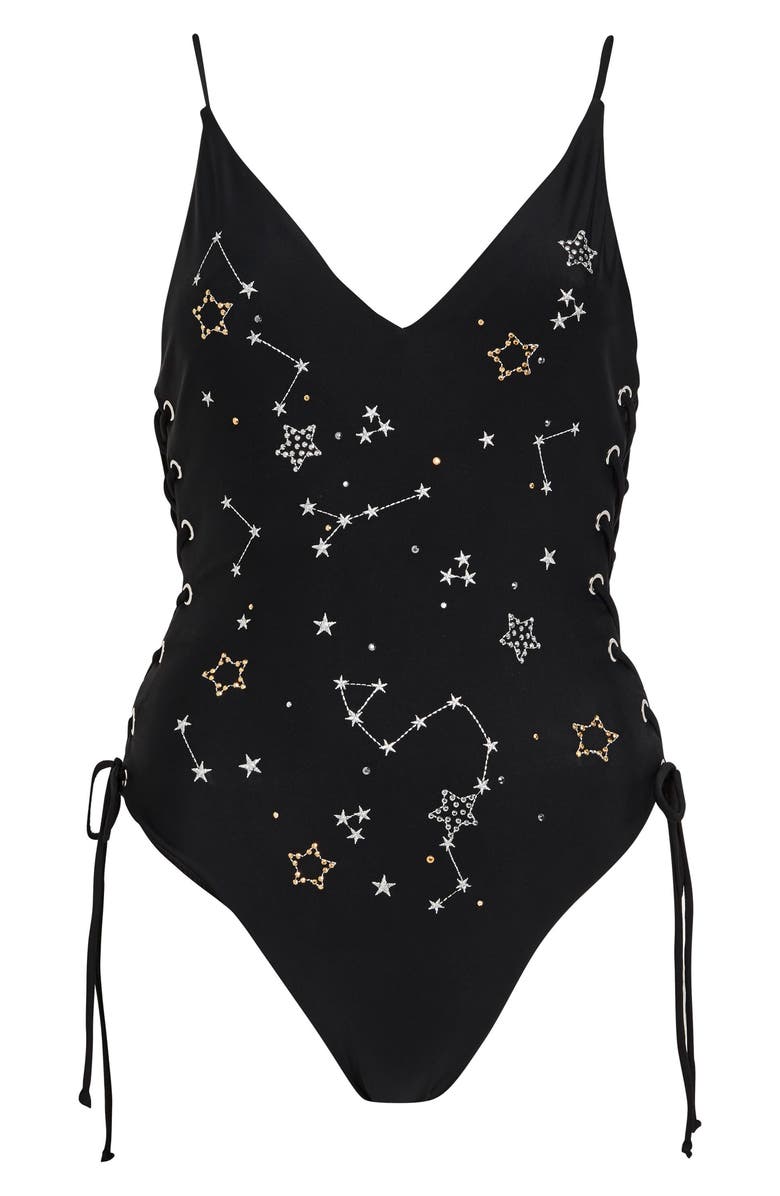 Topshop Cosmic Lace-Up One-Piece Swimsuit, Alternate, color, 