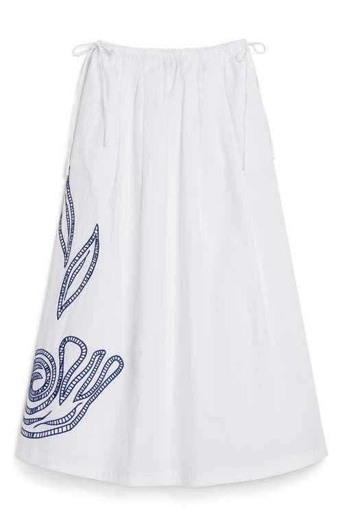Desigual Embroidered Drawstring Cotton Maxi Skirt In White