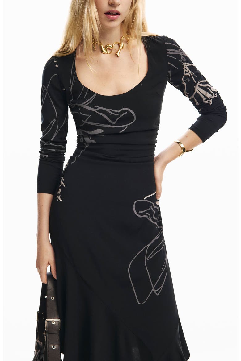 Long Sleeve High Low Dress, Alternate, color, BLACK