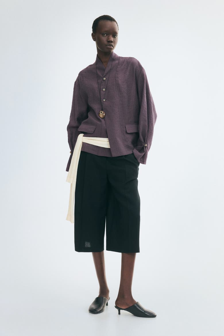 Textured-Weave Button-Detail Shirt, Main, color, Dark purple