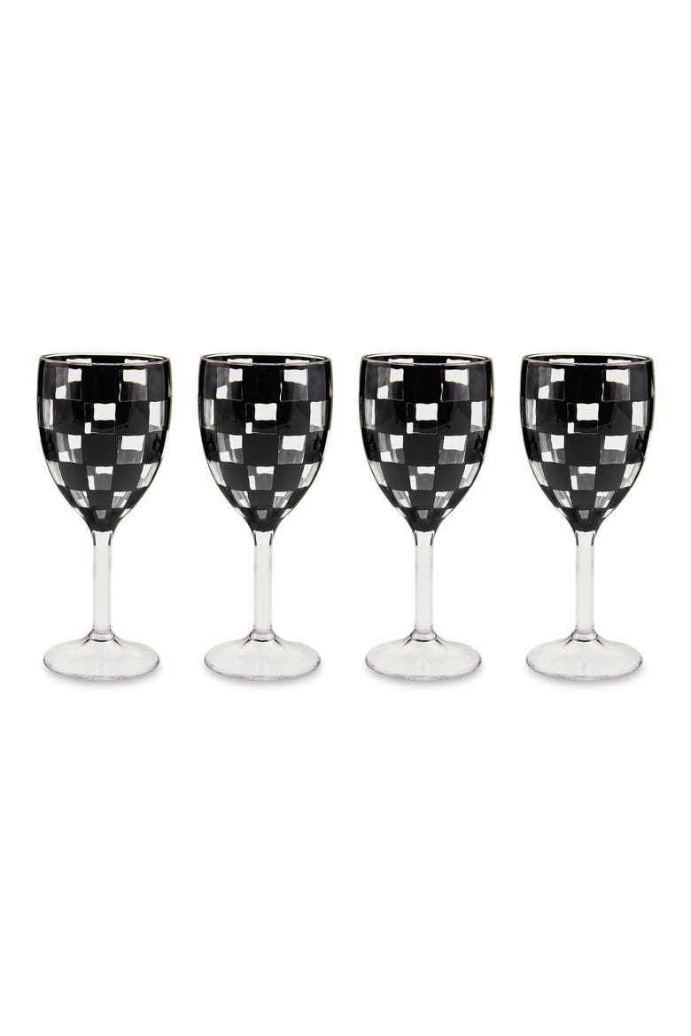 Set of 4 Black Check Acrylic Wine Goblets, Main, color, BLACK