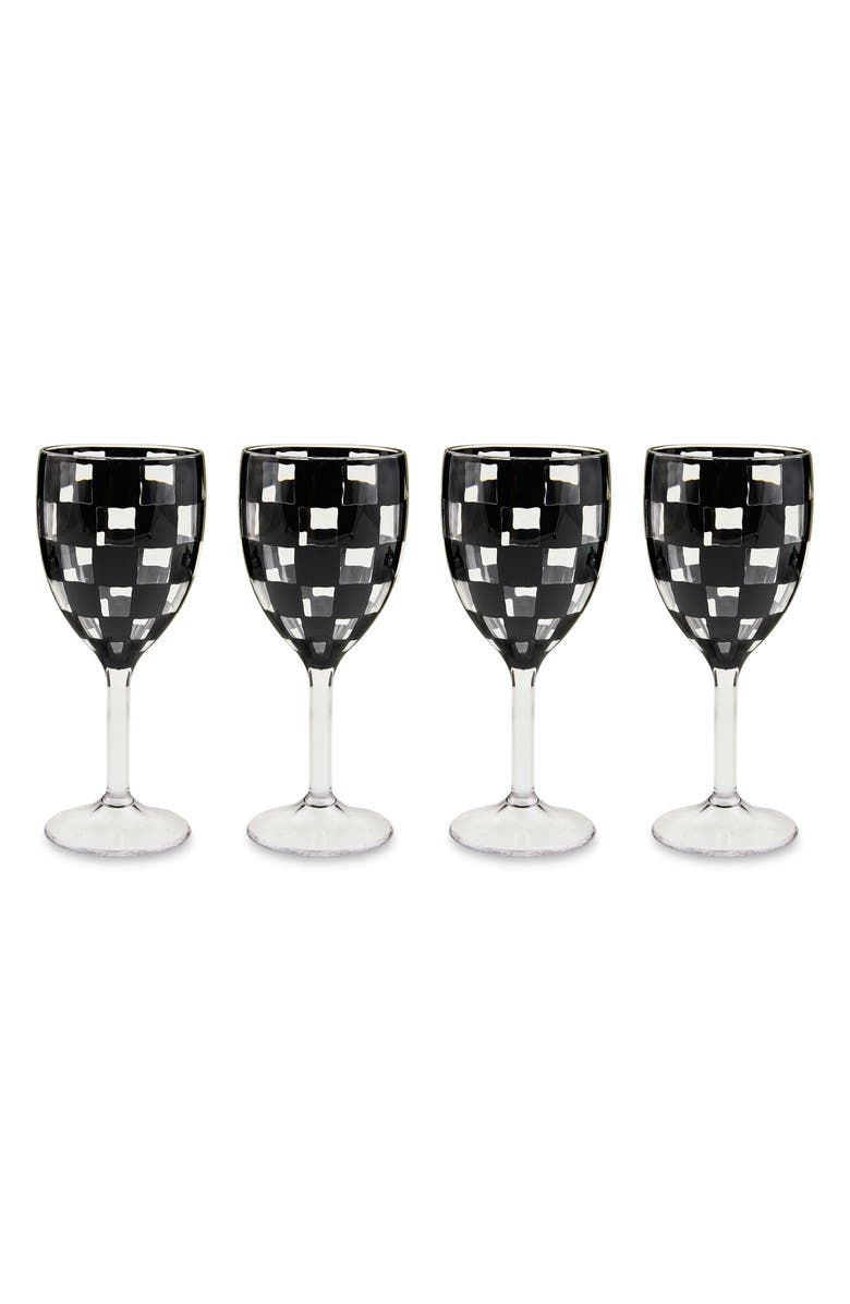MACKENZIE CHILDS Set of 4 Black Check Acrylic Wine Goblets, Main, color, Black