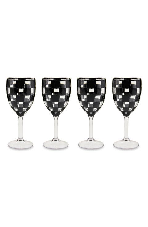 Set of 4 Black Check Acrylic Wine Goblets