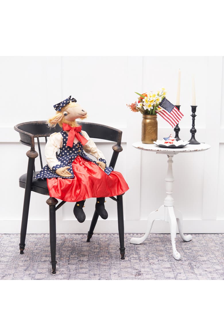 Patriotic Gussie Sheep w/ Stars & Stripes Dress Decorative Figurine, Alternate, color, Red