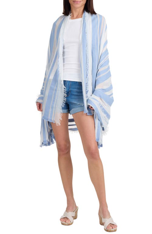 Vince Stripe Fringe Trim Scarf In Sky/white
