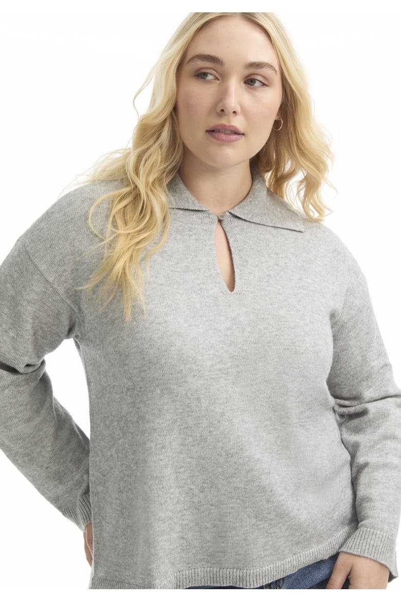 Polo Shirt Sweater, Alternate, color, HEATHER GREY