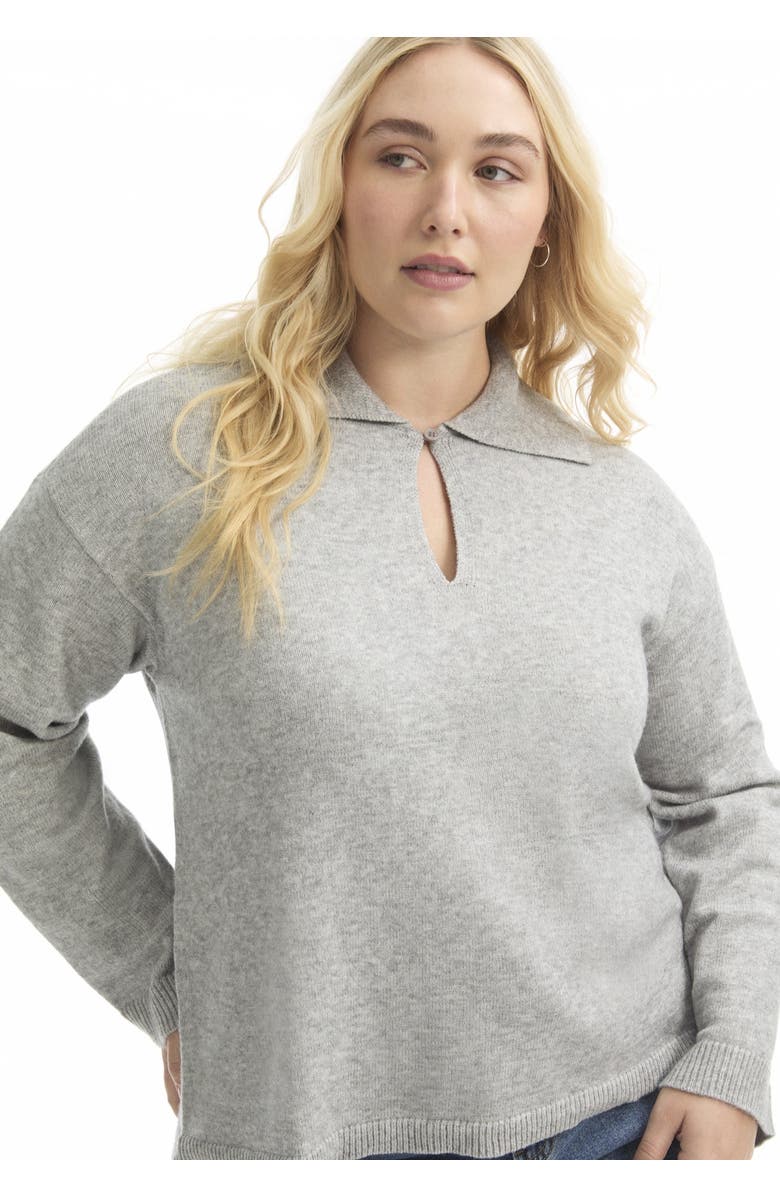 June + Vie Polo Shirt Sweater, Alternate, color, Heather Grey