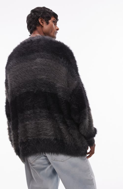 TOPMAN TOPMAN FLUFFY STRIPE OVERSIZE V-NECK CARDIGAN
