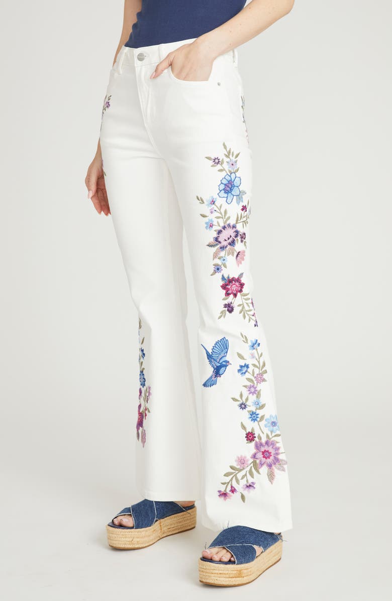 Driftwood Farrah Embroidered Flare Leg Jeans, Alternate, color, White